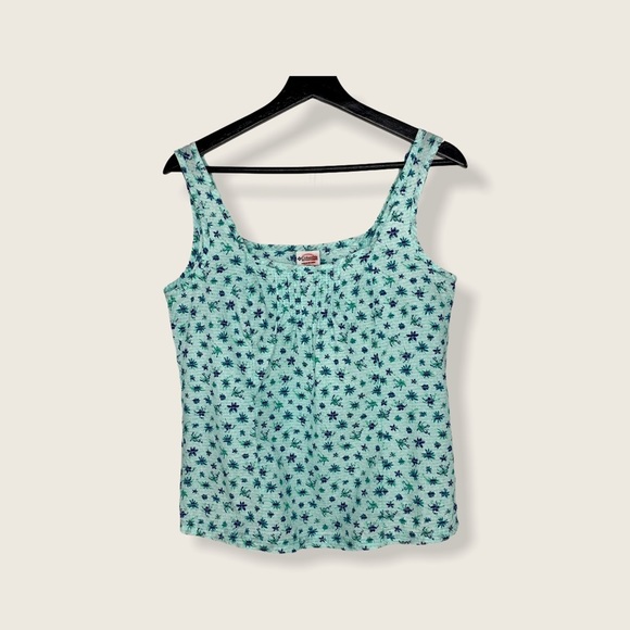 Columbia Mint Blue Floral Ruched Square Tank Top - Picture 1 of 11